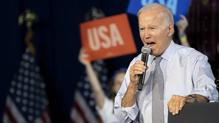US President Joe Biden speaks during a campaign rally for Democratic gubernatorial candidate Wes Moore at Bowie State University on November 7, 2022 in Bowie, Maryland. 