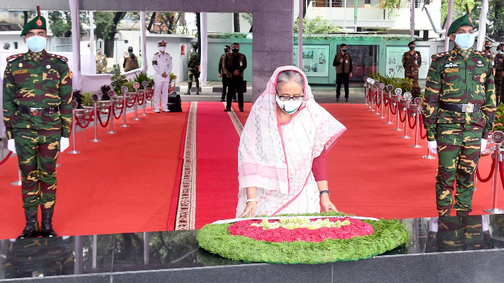 PM Hasina pays tribute to Bangabandhu , marking the anniversary of ruling AL