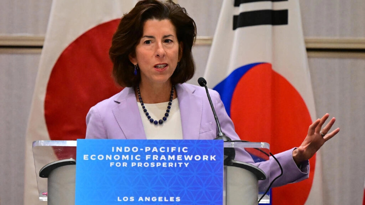 US Commerce Secretary Gina Raimondo addresses the Indo-Pacific Economic Ministerial forum in Los Angeles, where regional dignitaries addressed trade and the growing influence of China Frederic J. BROWN AFP