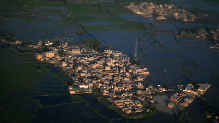 An aerial photograph showing a flooded area on the outskirts of Sukkur, Sindh province Aamir QURESHI AFP