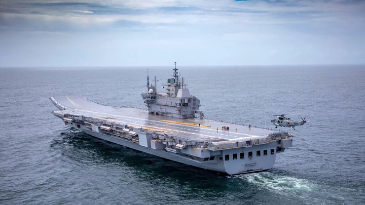 India's 43,000-ton INS Vikrant aircraft carrier during sea trials last year. © AFP/Indian Navy