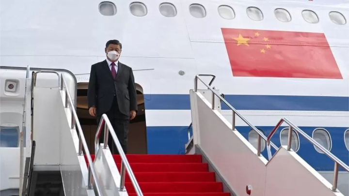 It's the first time Xi Jinping, seen here arriving in the Kazakh capital, has left China since early 2020