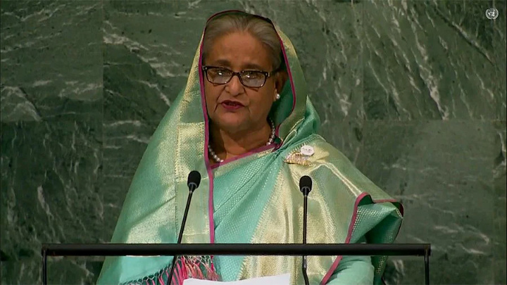 Prime minister Sheikh Hasina delivers speech at the 77th Session of the United Nations General Assembly (UNGA) at the UN headquarters in New York on 23 September 2022BSS