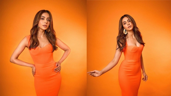 Orange You Excited To See Rakul Preet Singh Give Pink And Red A Miss For A Zesty Alex Perry Bodycon Dress This Valentine's Day 2023?