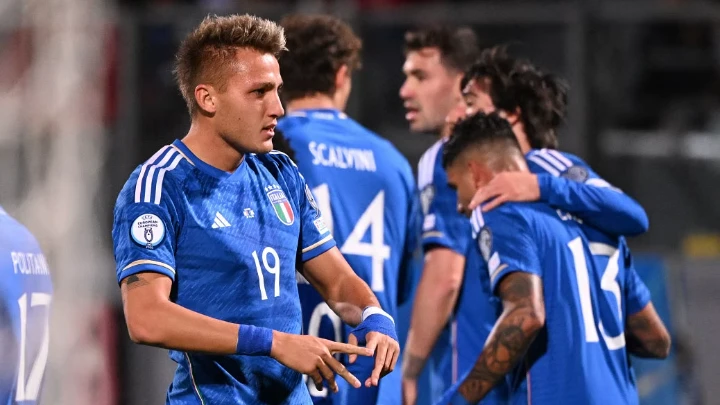 Italy's Mateo Retegui celebrates after scoring their first goal against Malta during the Euro 2024 qualifiers at the National Stadium Ta' Qali, Attard, Malta on March 26, 2023. PHOTO: REUTERS
