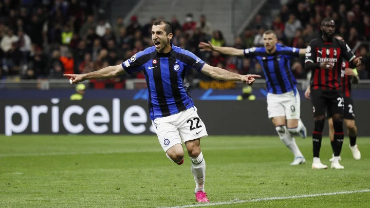Inter scores twice in the first half to take a 2-0 lead over AC Milan in their UEFA Champions League semi-final match.