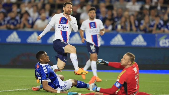Paris St Germain's Lionel Messi scores their first goal. Photo: Reuters
