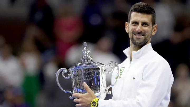 Serbia’s Novak Djokovic celebrates after defeating Daniil Medvedev of Russia during Sunday’s final on day 14 of the US Open in New York City Photo: AFP