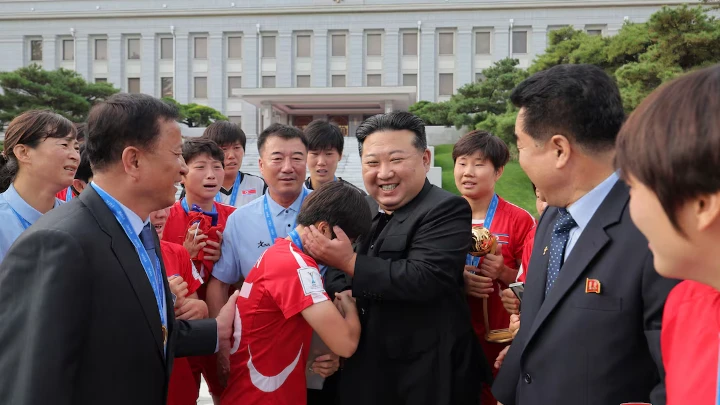 North Korea's Kim lauds U-20 women's soccer World Cup victory North Korean leader Kim Jong Un meets with the country's Under-20 women's football team, which won the Under-20 soccer World Cup in Colombia last week, at the ruling Workers' Party headquarters in Pyongyang, North Korea, September 30, 2024, in this photo released by North Korea's official Korean Central News Agency. KCNA via REUTERS