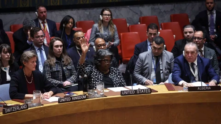 US blocks ceasefire call with third UN veto in Israel-Hamas war U.S. Ambassador to the United Nations Linda Thomas-Greenfield casts a veto vote on a U.N. Security Council resolution to demand an immediate humanitarian ceasefire in Gaza, amid the ongoing conflict between Israel and Hamas, at U.N. headquarters in New York, U.S., February 20, 2024. REUTERS/Mike Segar