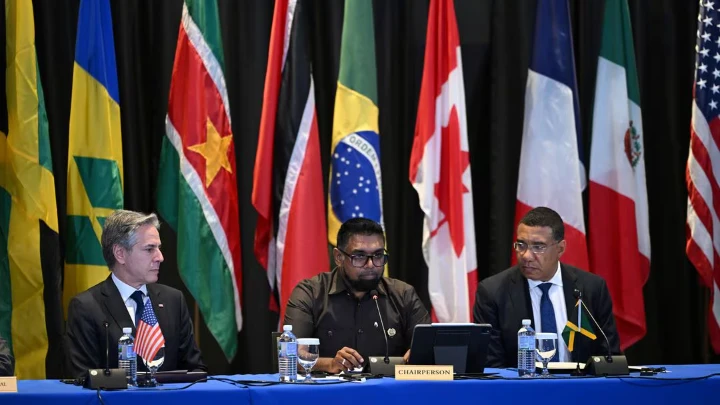 Haitian PM tenders resignation after Jamaica talks US Secretary of State Antony Blinken, Guyana President Irfaan Ali and Jamaican Prime Minister Andrew Holness attend an emergency meeting on Haiti at the Conference of Heads of Government of the Caribbean Community (CARICOM) in Kingston, Jamaica, March 11, 2024. Andrew Caballero-Reynolds/Pool via REUTERS