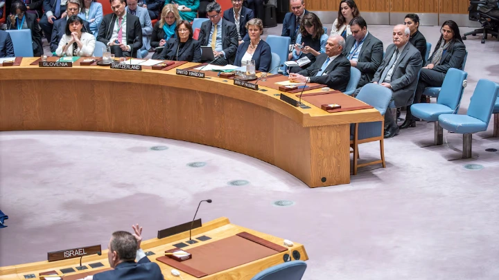  Israel's Ambassador to the United Nations Gilad Erdan speaks to members of Security Council during a meeting to address the situation in the Middle East, including the Palestinian question, at U.N. headquarters in New York City, New York, U.S., April 18, 2024. REUTERS/Eduardo Munoz