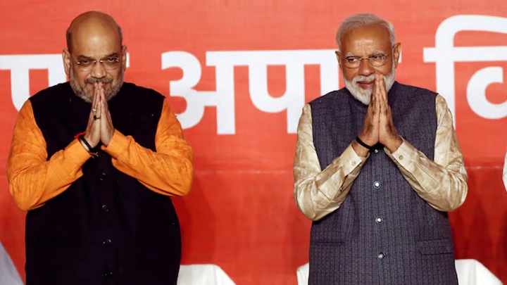 BJP President Amit Shah and Indian Prime Minister Narendra Modi gesture after the election results in New Delhi, India, May 23, 2019. Photo: Reuters