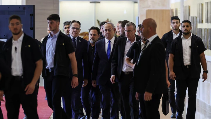 Benjamin Netanyahu arrives for a meeting at the Knesset in Jerusalem May 20, 2024. REUTERS/Ronen Zvulun